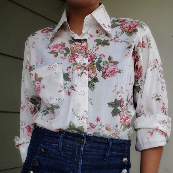 Vintage Tops - VTG | • M • McRome's 1970s Disco Floral Shirt